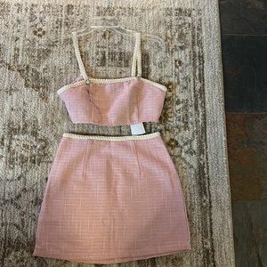 Pink crop top and skirt tweed set